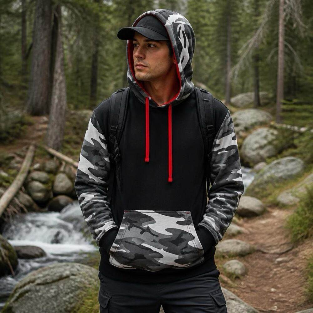 Code Five Black Camo Pullover Hoodie Unisex S Pocket Drawstring Casual Outdoor